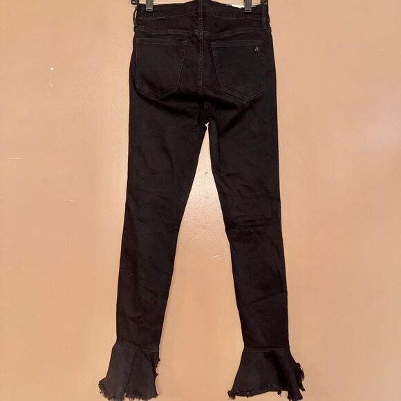 Sam Edelman High Rise Skinny Ruffle Ankle Black Jeans Stiletto Raw Hem - Size 27 - Picture 3 of 9